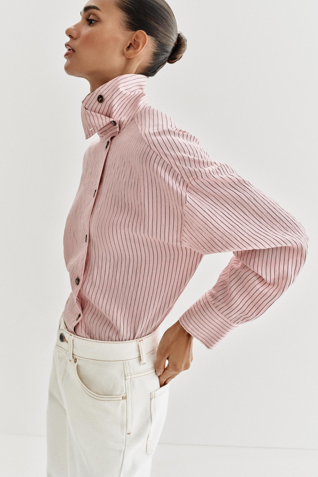 CAMISA CUELLO SUBIDO RAYAS / Rosa - Zara фото 7