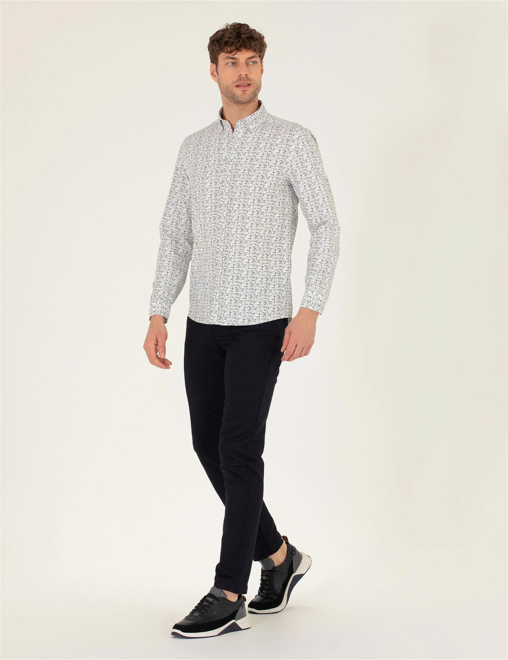 Siyah Slim Fit Keten Kar___ml_ Kanvas Pantolon