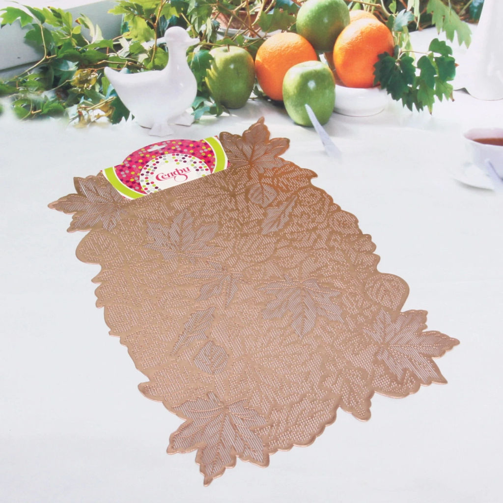 Цена за 3 шт. Салфетка на стол 30*45см "Кленовый лист" розовое золото