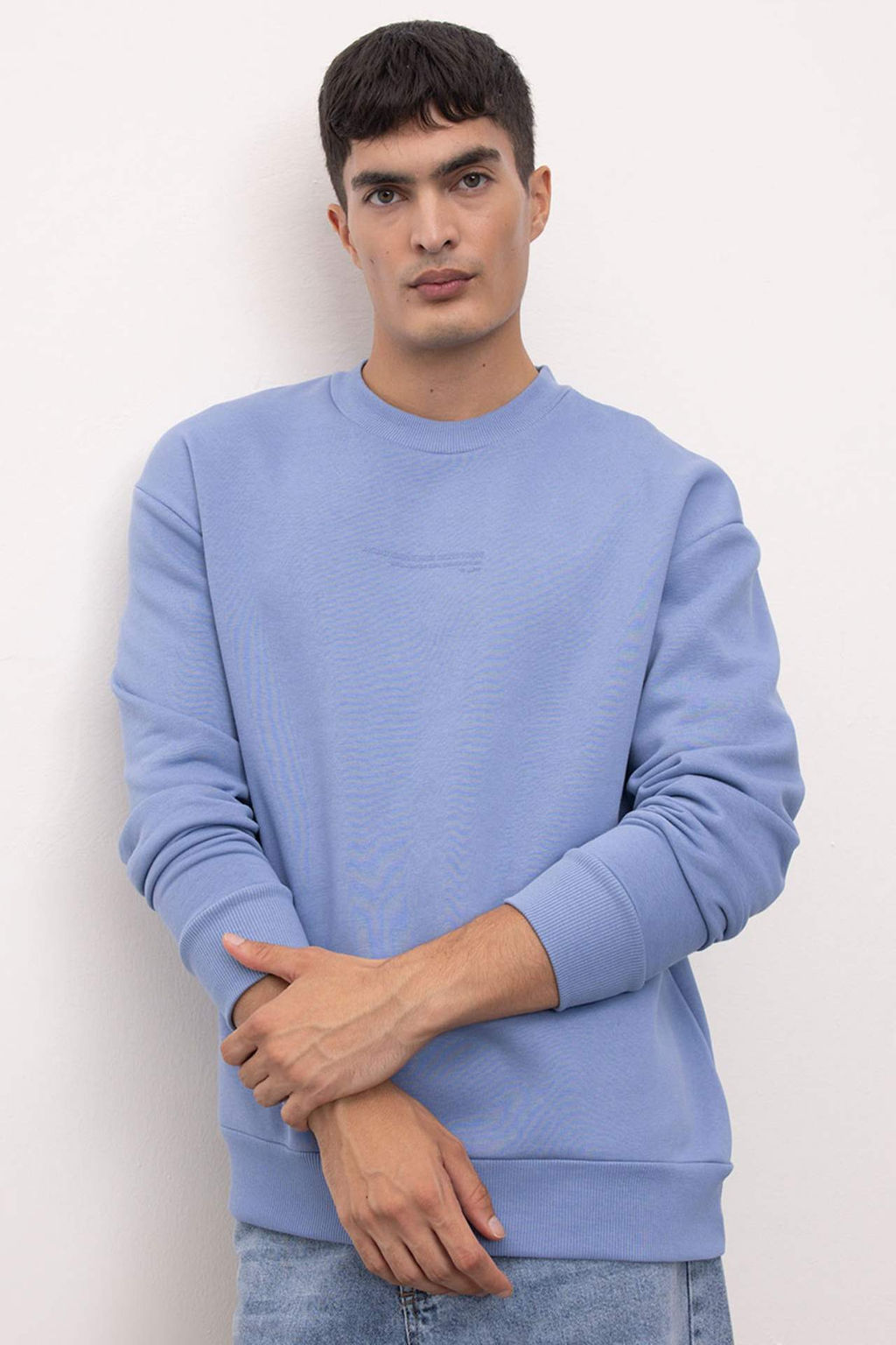 Boxy Fit Bisiklet Yaka Bask?l? Sweatshirt - Defacto фото 3