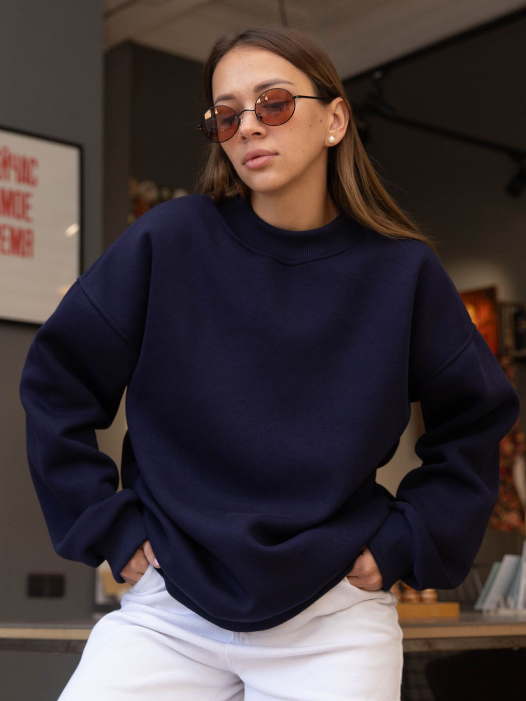 Свитшот оверсайз К501 Темно-синий