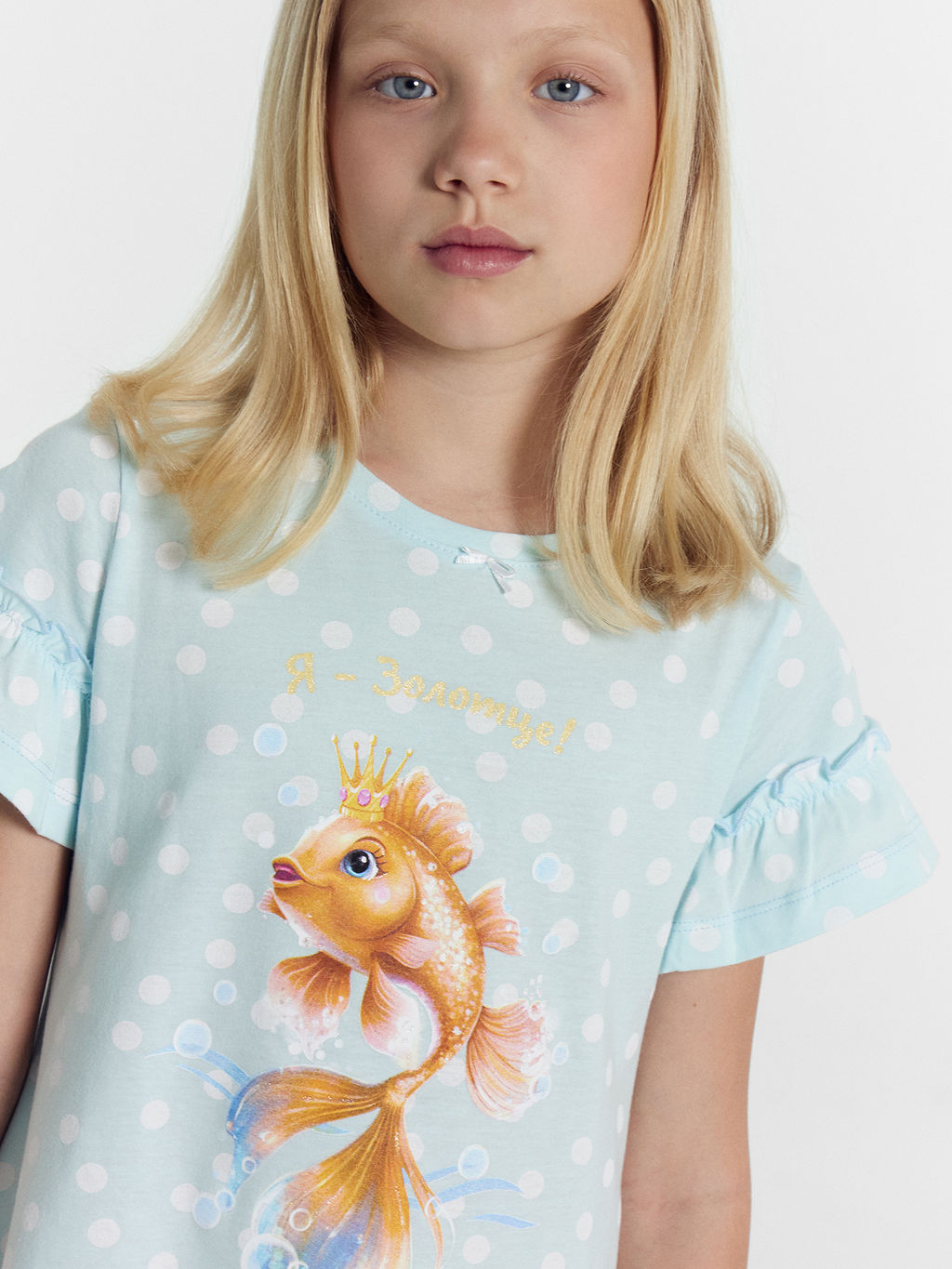 Сорочка ночная для девочек голубая в горох - Mark formelle фото 6