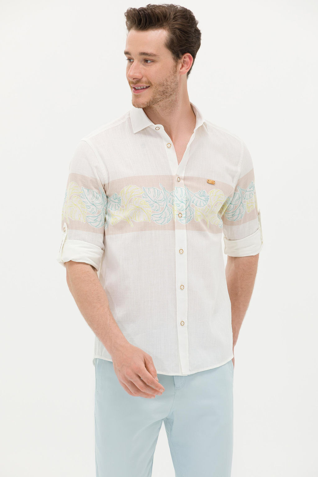 Рубашка мужская U.S. Polo Assn с длинным рукавом кремовая  фото 2