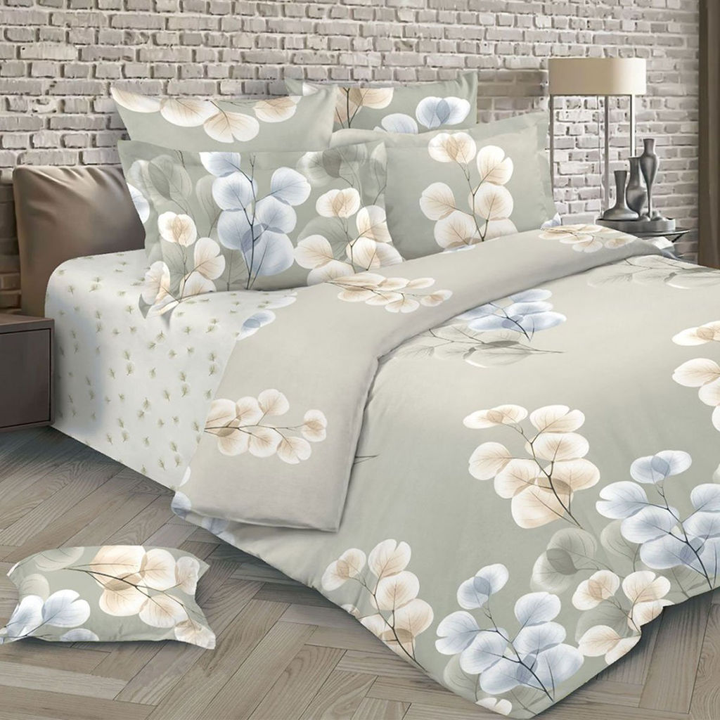 КПБ - "Зима-Лето" Перкаль - Эвкалипт 2 сп. с Евро простыней (нав.70х70)