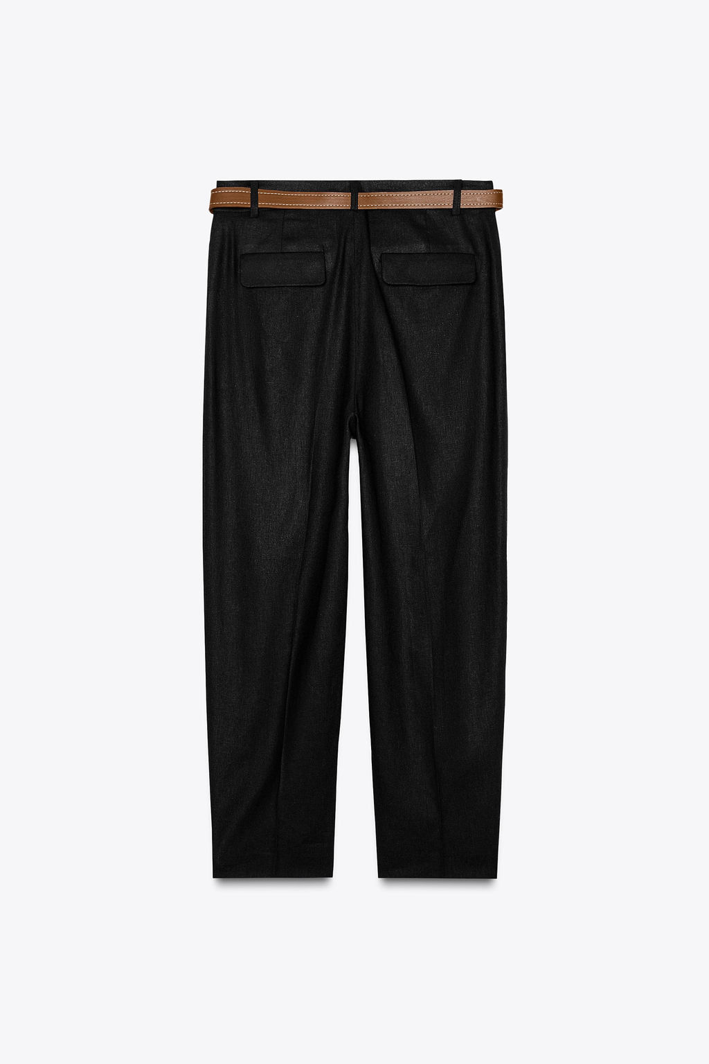 LINEN BELTED STRAIGHT-LEG TROUSERS