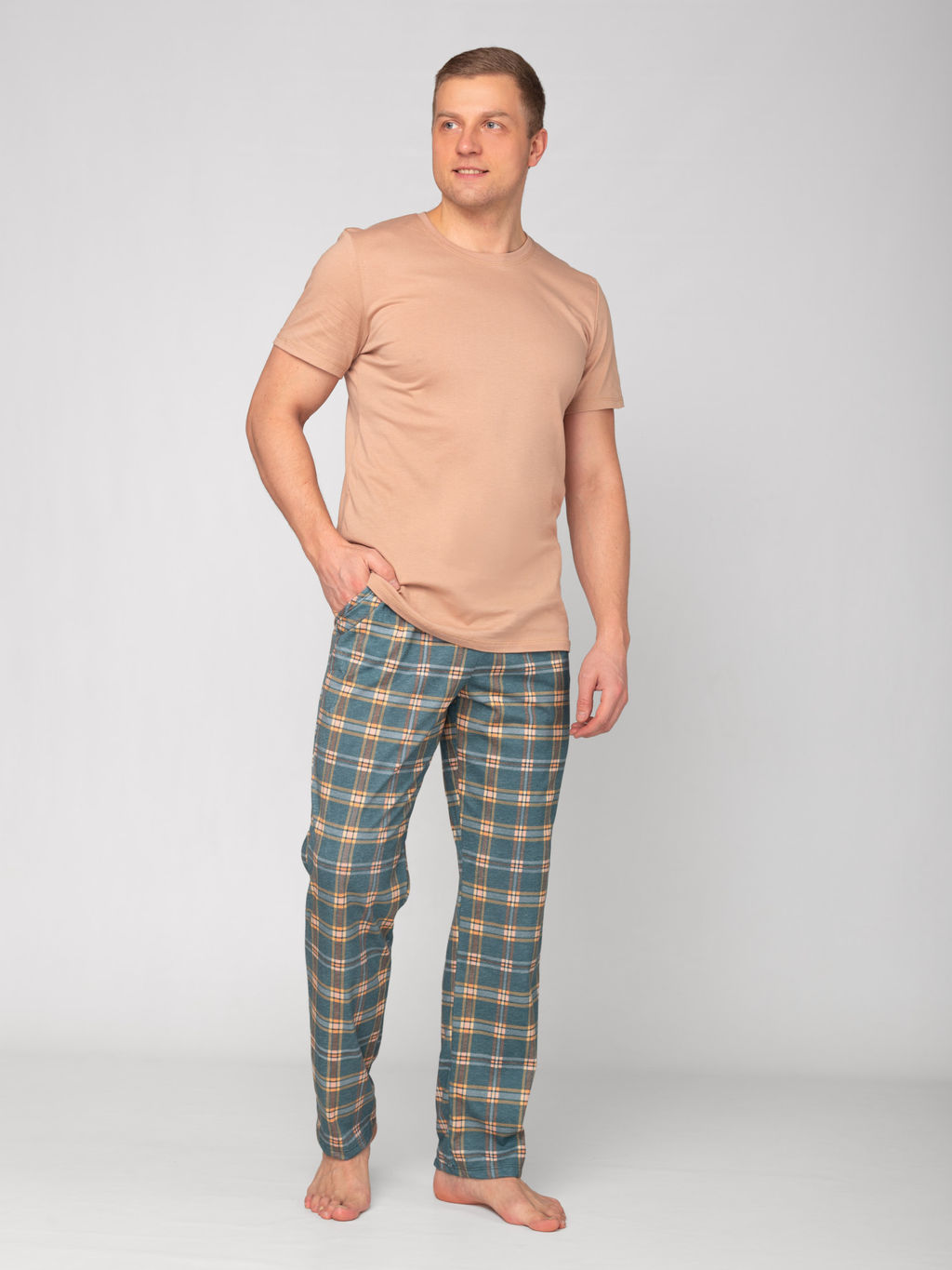 Пижама мужская кулирка с брюками "БОСТОН" БЕЖЕВЫЙ
