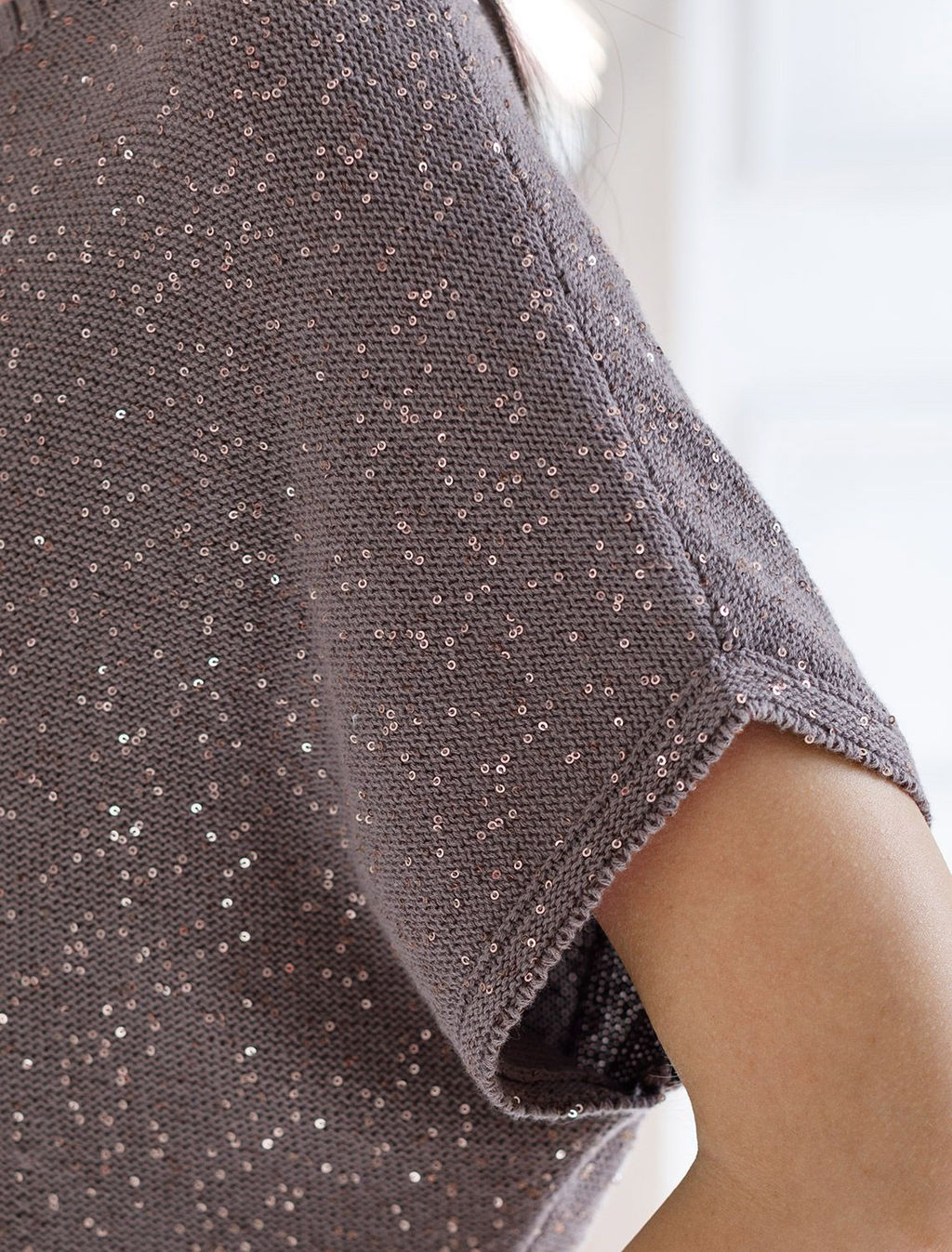 Джемпер с цельнокроенным коротким рукавом из хлопковой пряжи с пайетками - Vilatte фото 4