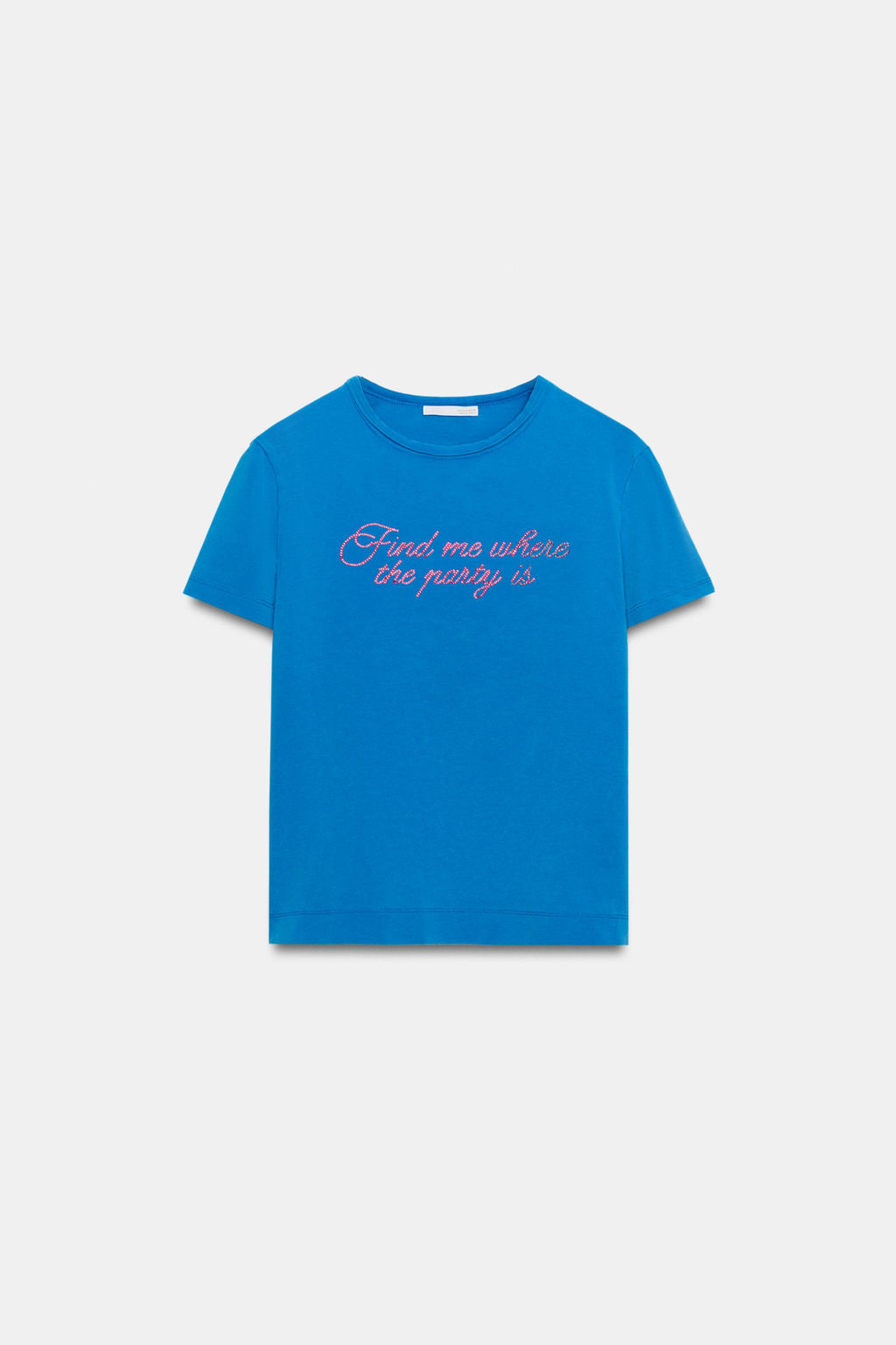 CAMISETA TEXTO BRILLO EFECTO LAVADO / Azul