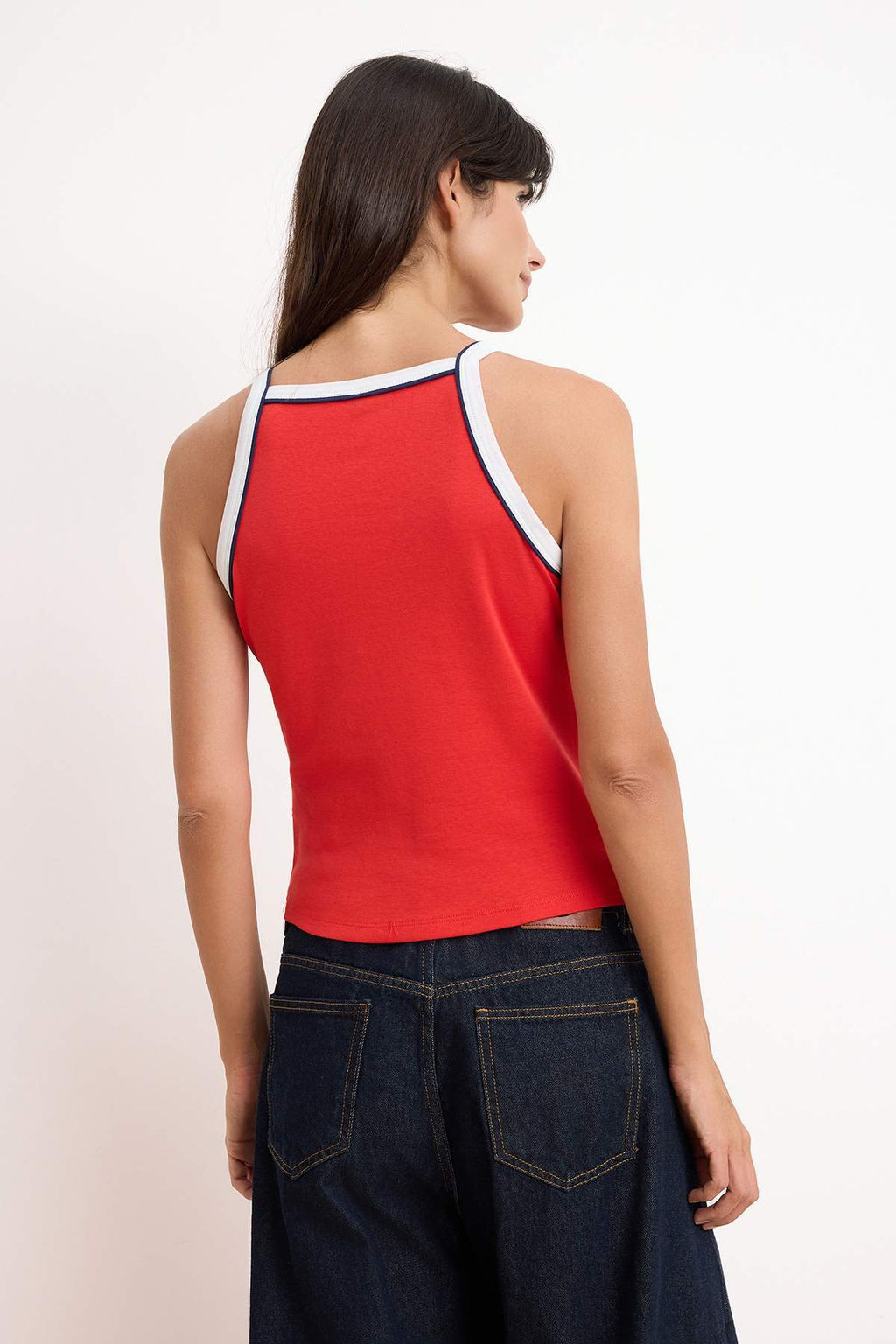 K?rm?z? Slogan Fitted/Vucuda Oturan Halter Yaka Kolsuz Pamuk Ribana Orme Atlet TWOSS26AL00040 - Trendyolmilla фото 4