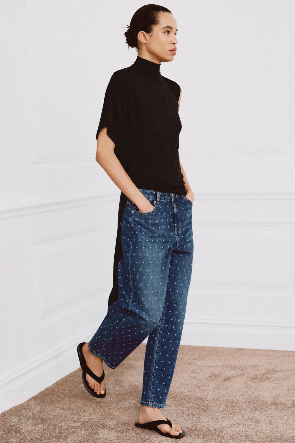 JEANS ZW COLLECTION TAPERED TIRO MEDIO LUNARES / azul - Zara фото 2
