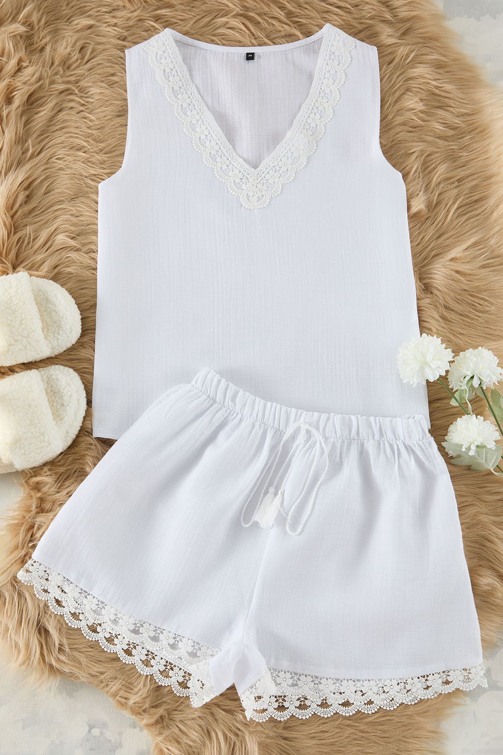 Trendyolmilla Beyaz %100 Pamuklu Dantel Dateyl? Muslin Sortlu Dokuma Pijama Tak?m? THMSS25PT00023  фото 6