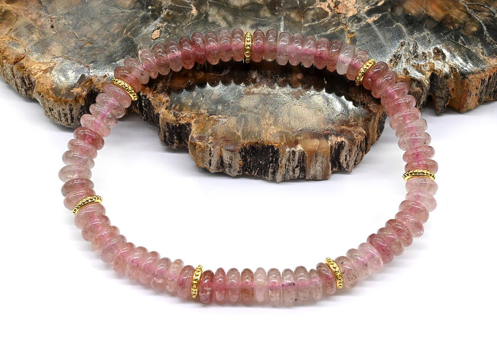 Браслет из клубничного кварца светлого диски 6*2мм, 16см