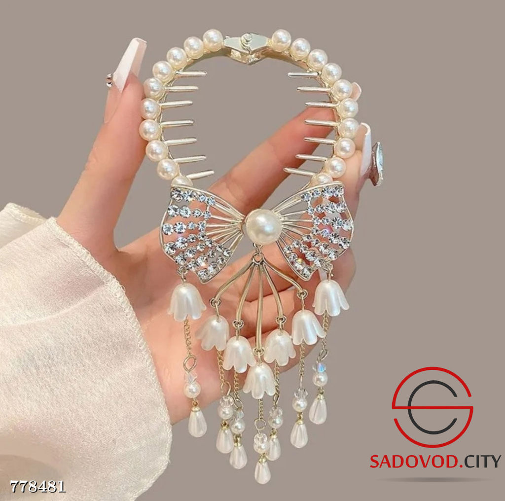 Заколка-зажим для пучка со стразами и жемчугом - Bruno фото 2