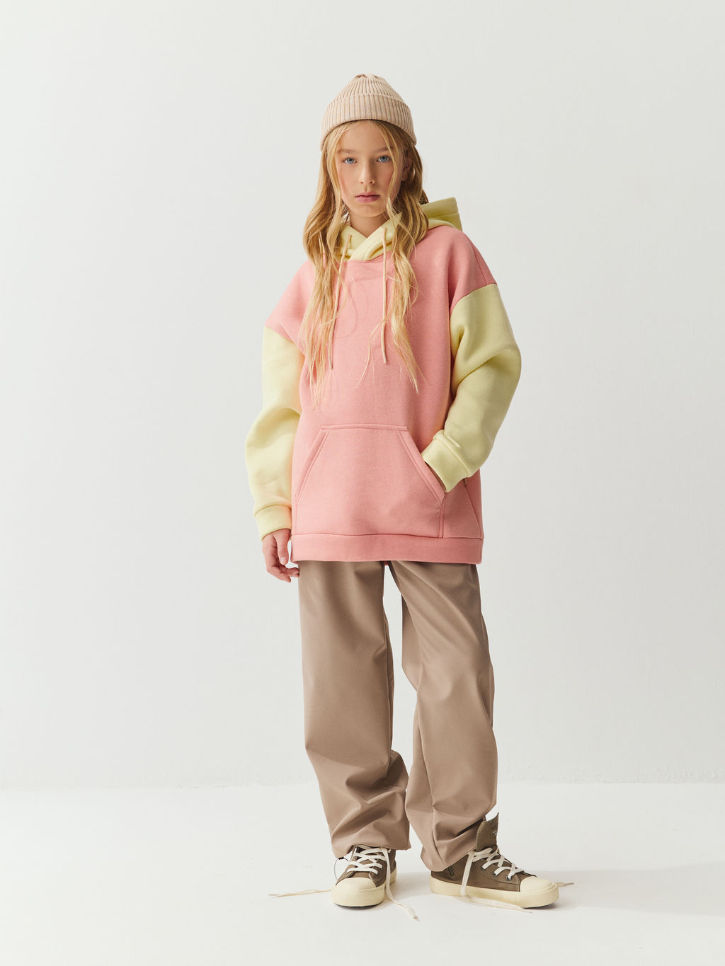 Худи колор блок Роза/Нарцисс утепленное 7+ - Bungly фото 3