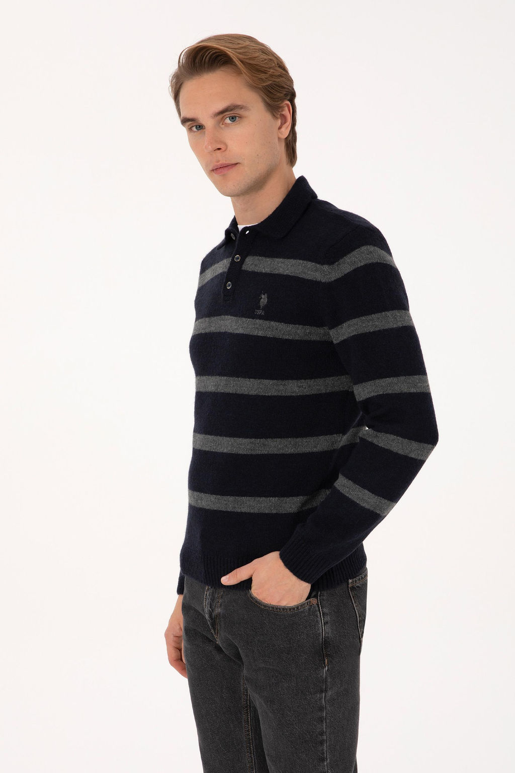 Erkek Regular Fit Polo Yaka Lacivert Kazak