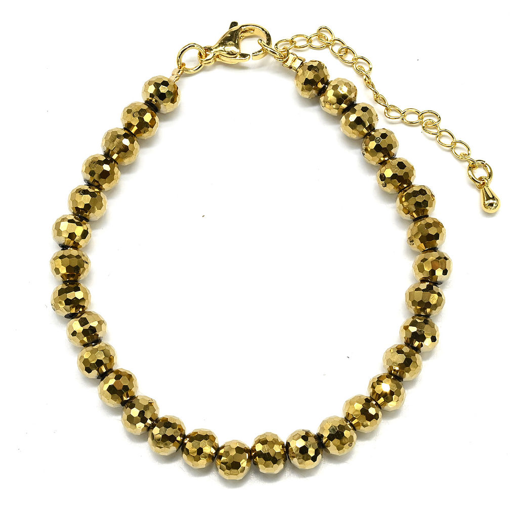 Браслет из циркона шарик гр.6мм цв.золотистый, 18см