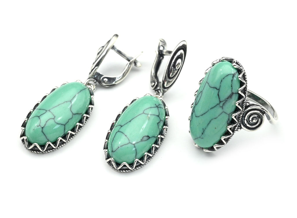 Кольцо Серьги с бирюзой (имитация) размер 18