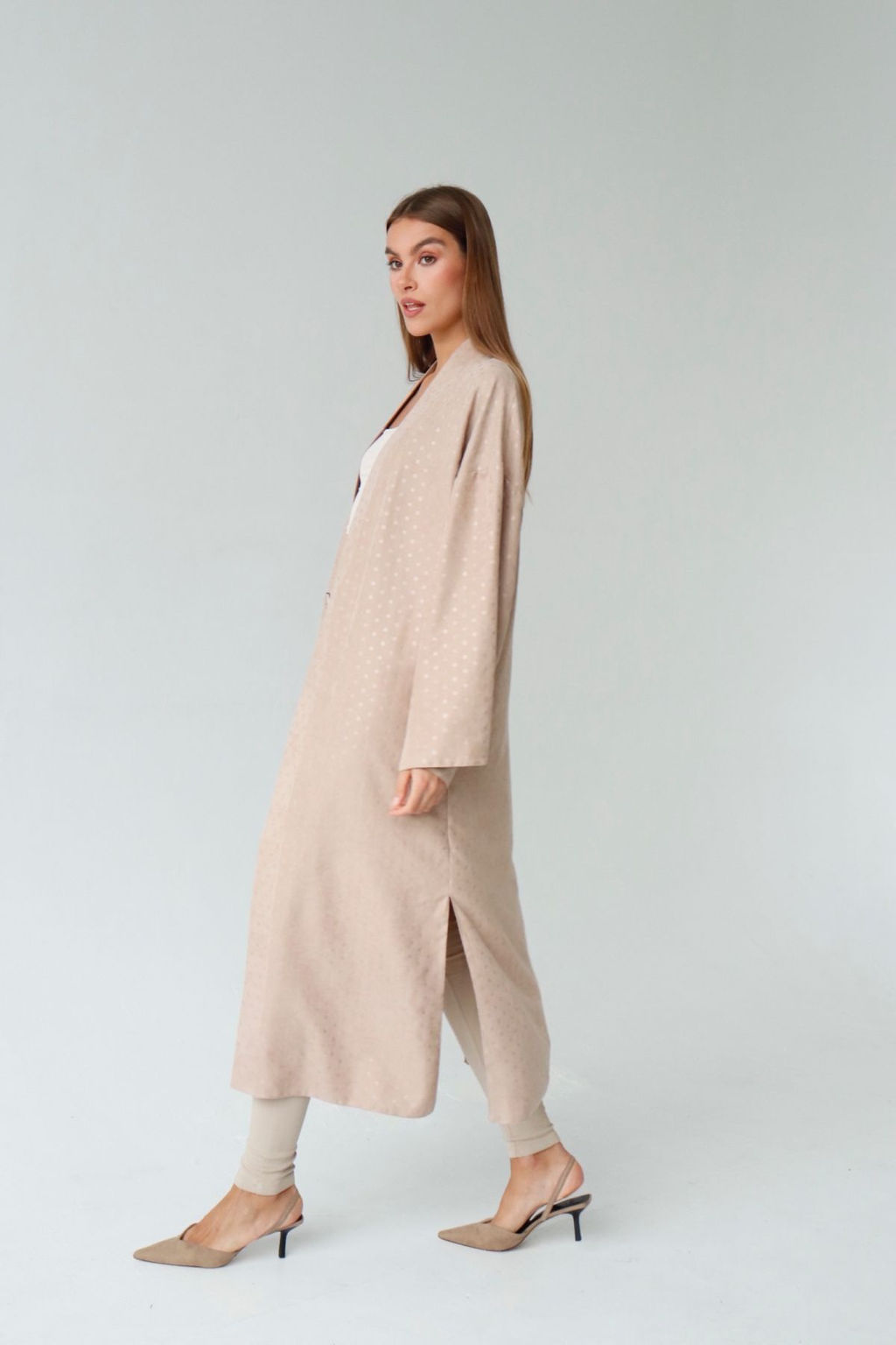 Кимоно длинное бежевое в горох - Martichelli фото 11