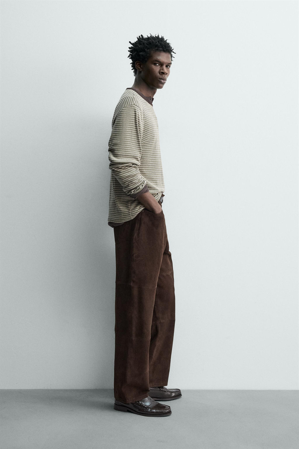 PANTAL?N STRAIGHT FIT PIEL ANTE / Marr?n oscuro - Zara фото 4