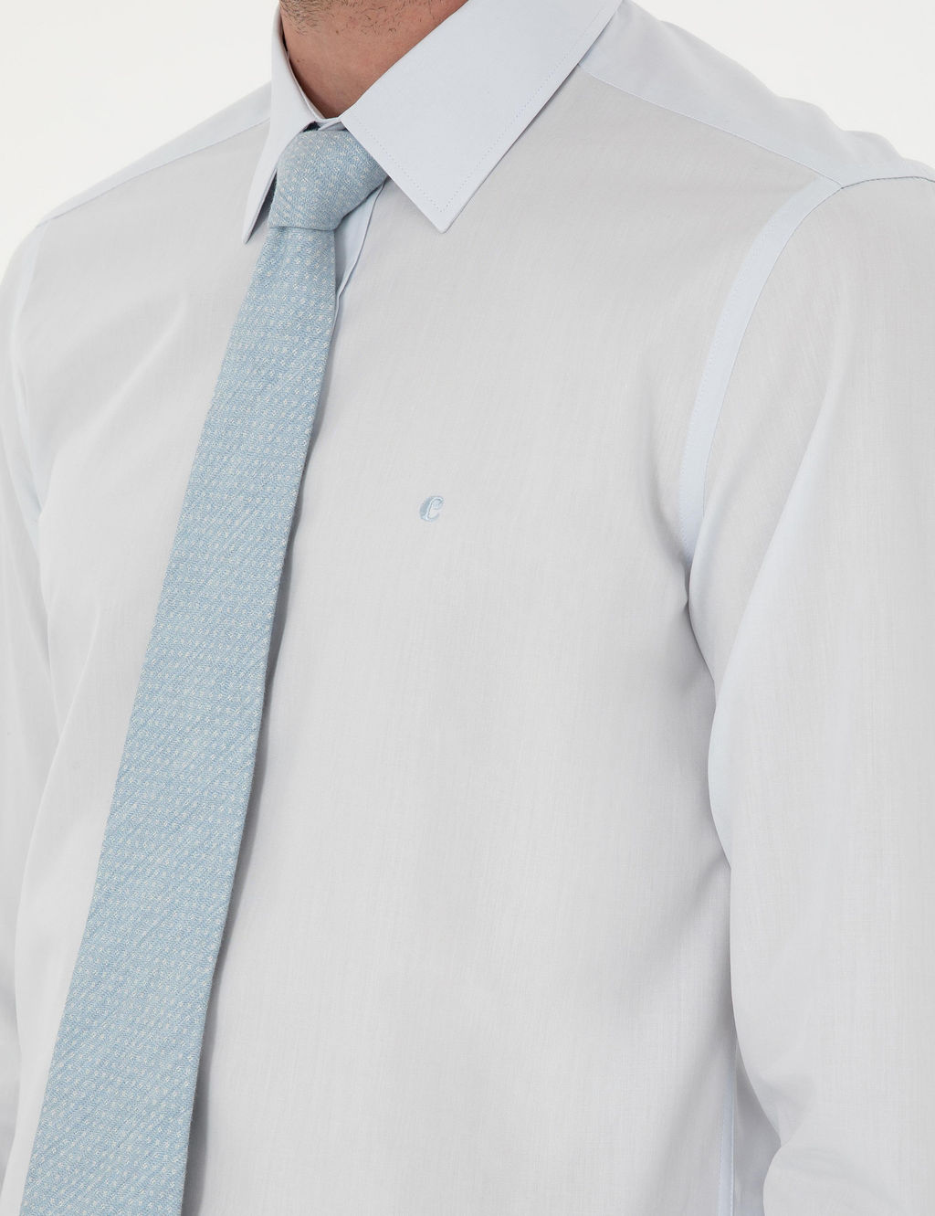 Голубая классическая хлопковая рубашка приталенного кроя - Cacharel фото 7