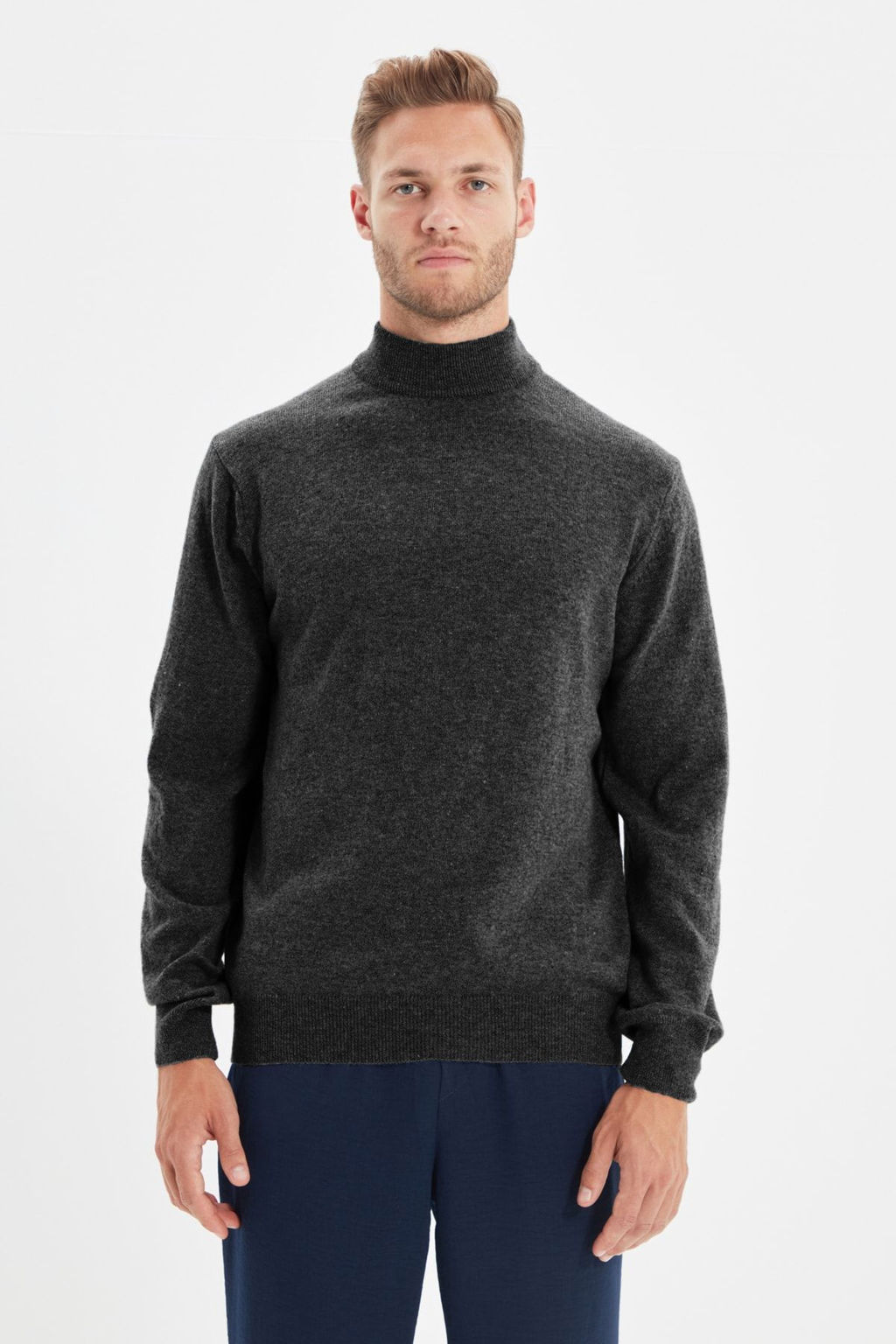 TRENDYOL MAN Bej Slim Fit Yunlu Yar?m Bal?kc? Yaka Basic Triko Kazak TMNAW21KZ1595 - Trendyolmilla фото 4