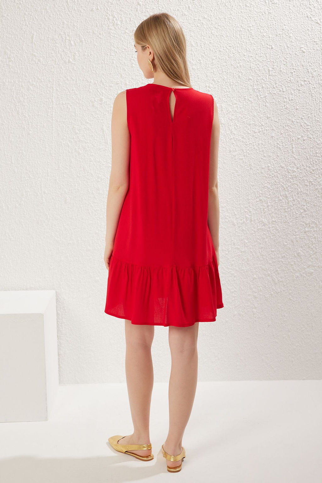 Lacivert Duz Genis Kesim Mini Dokuma Elbise TWOSS25EL00546 - Trendyolmilla фото 14