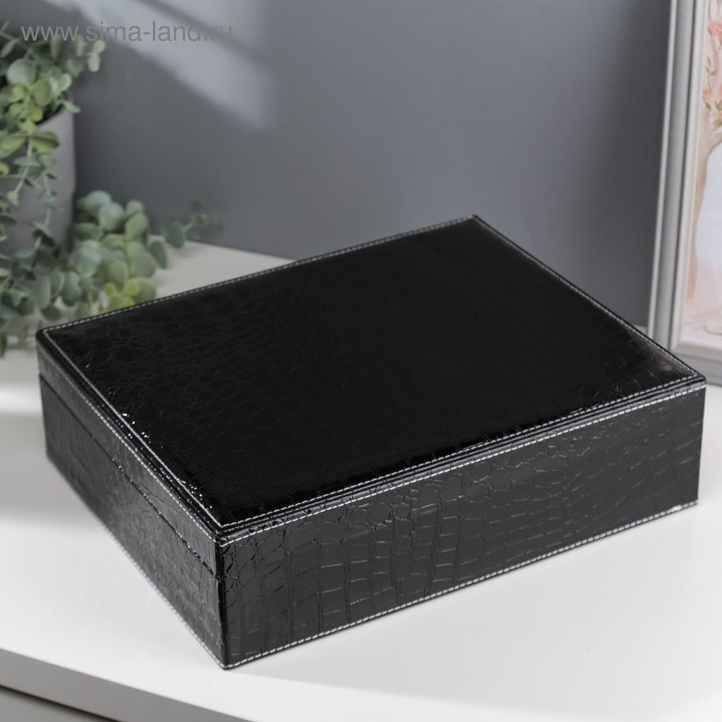 Шкатулка кожзам под часы 4 отделения и бижутерию Чёрный чемоданчик 9х32,5х26 см - Simaland фото 5
