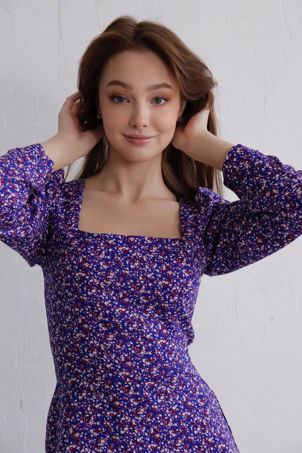 Платье с вырезом каре фиолетовое в цветочек - Martichelli фото 15