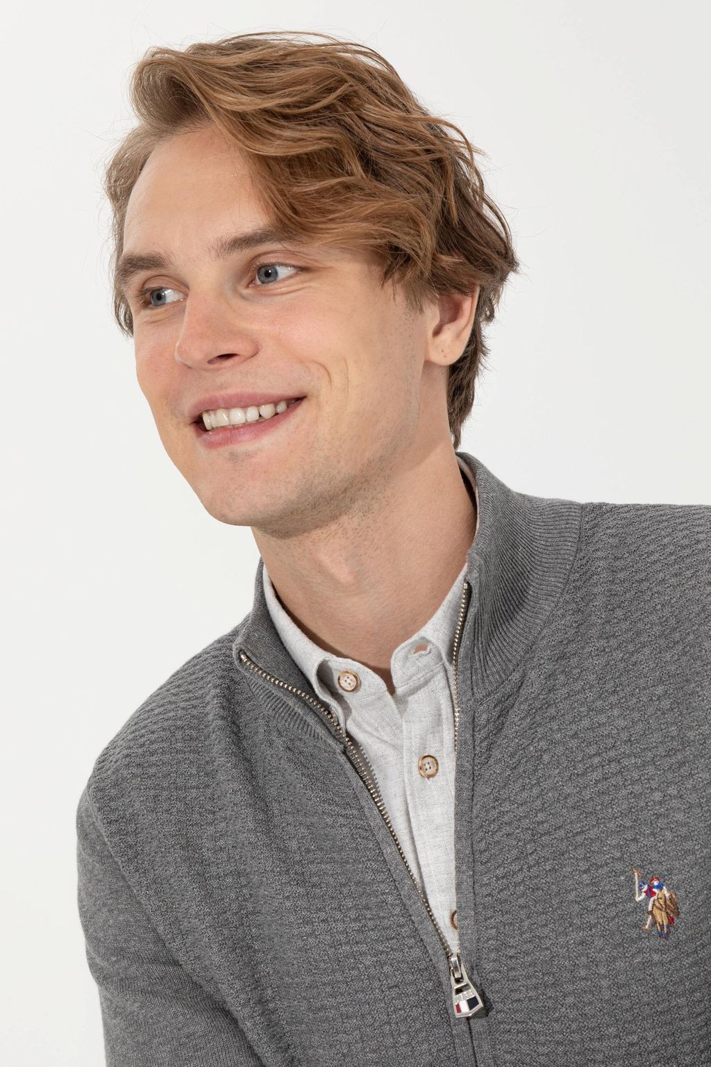 U. S. Polo Assn Мужской серый меланжевый базовый трикотажный кардиган - U.s. polo assn фото 2