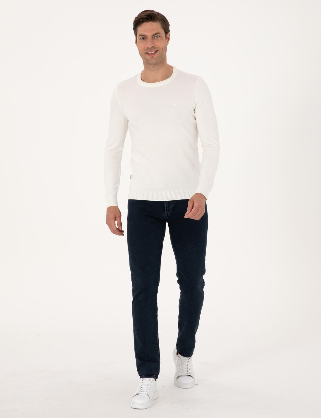 Ekru Slim Fit Bisiklet Yaka Basic Triko Kazak - Pierre cardin фото 4