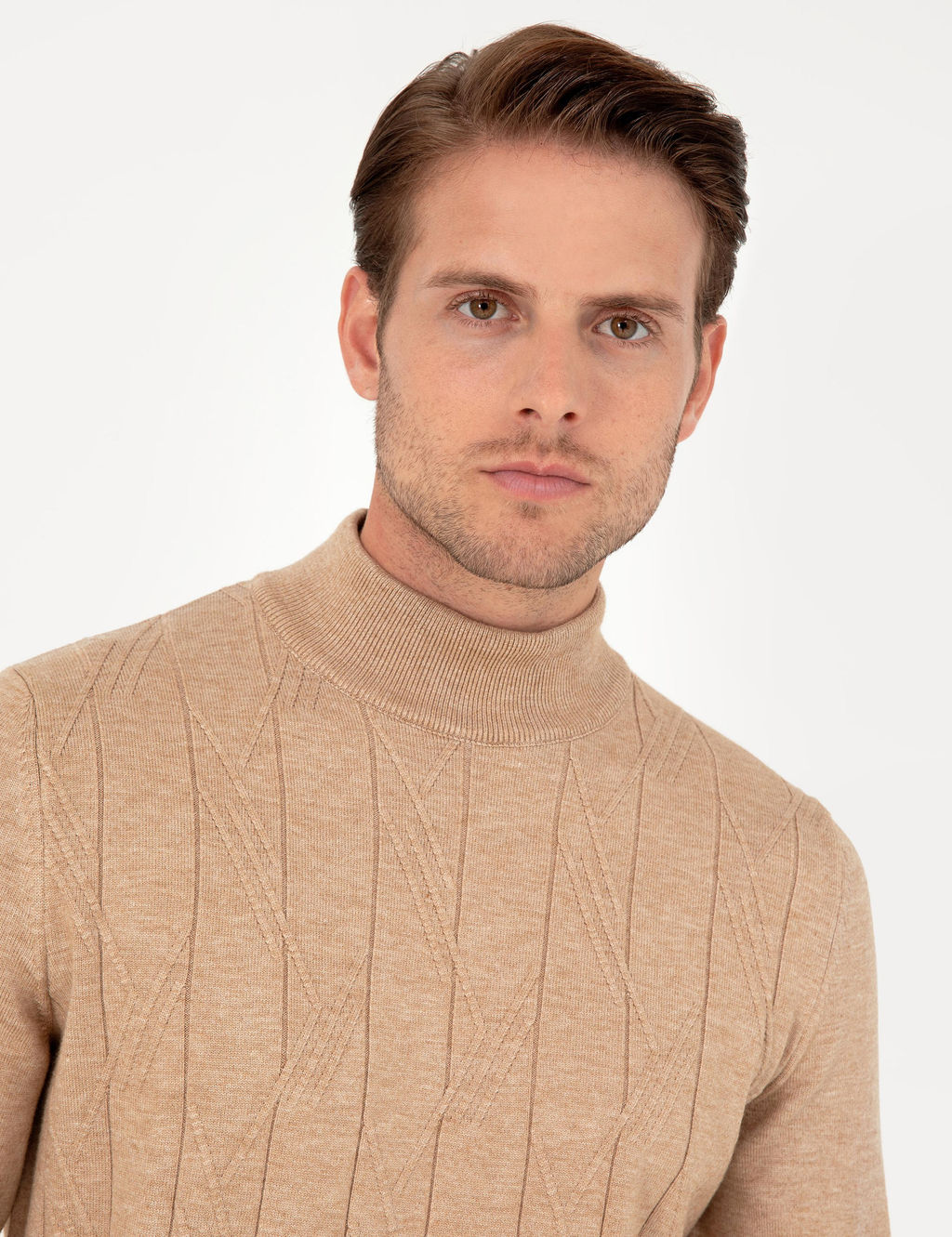 Bej Slim Fit Yar_m Bal_k__ Yaka Y_n Kar___ml_ Triko Kazak - Pierre cardin фото 2