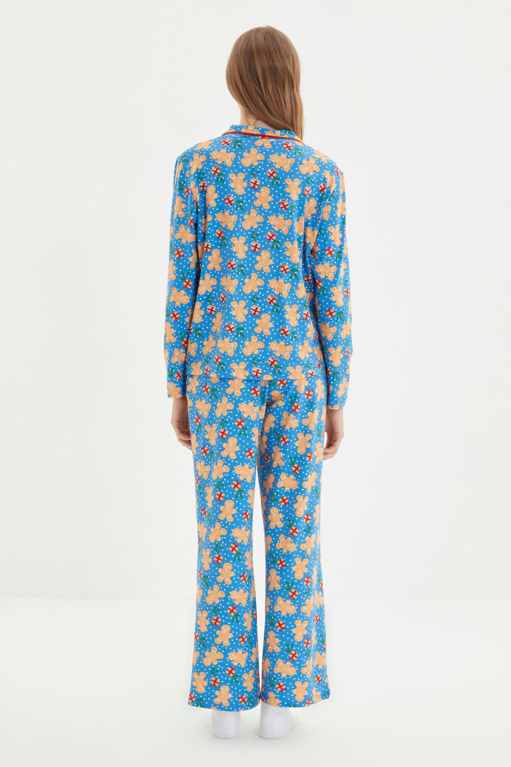 Trendyolmilla Mavi %100 Pamuklu Y?lbas? Temal? Orme Pijama Tak?m? THMAW22PT1204  фото 15