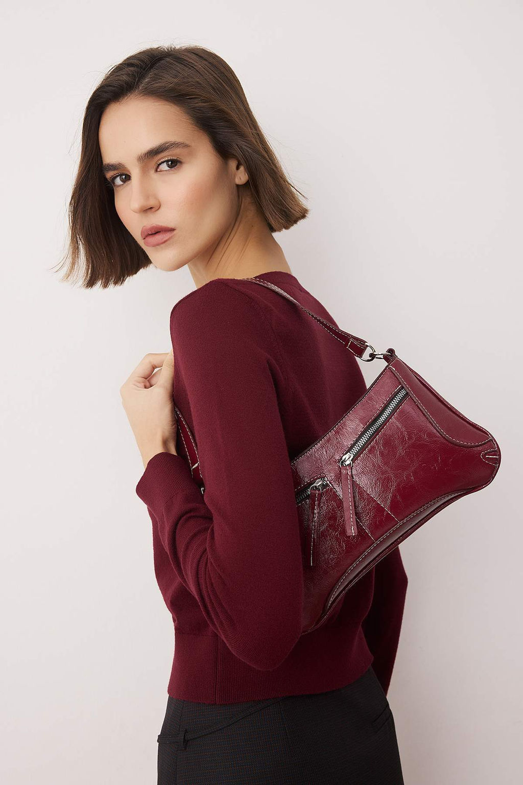 Bordo K?r?s?k Cilt Kad?n Mini Omuz Cantas? TAKAW26OC00080