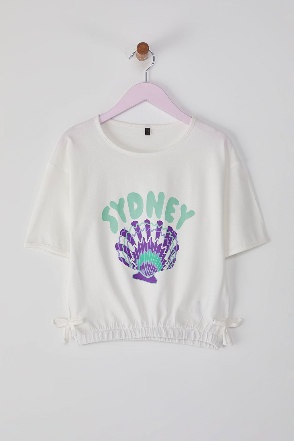 Pudra K?z Cocuk %100 Pamuk Palmiye Bask?l? Etegi Lastikli K?sa Kol Orme T-Shirt TKDSS25TS00060