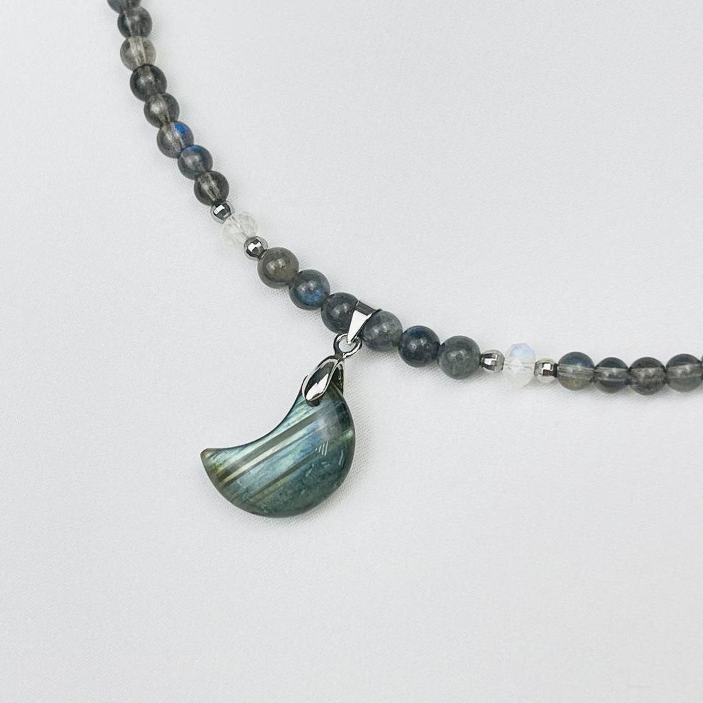 Бусы из Лунного камня и Лабрадора с кулоном 45 см +