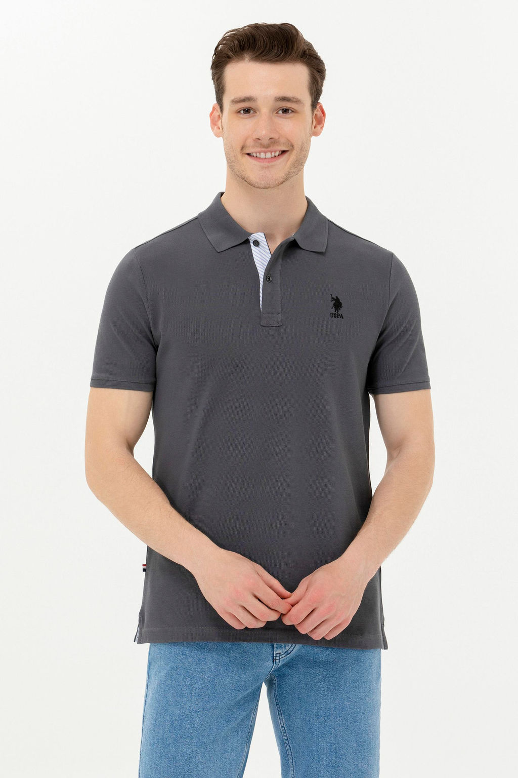 Мужская базовая футболка с воротником поло антрацитового цвета - U.s. polo assn фото 15