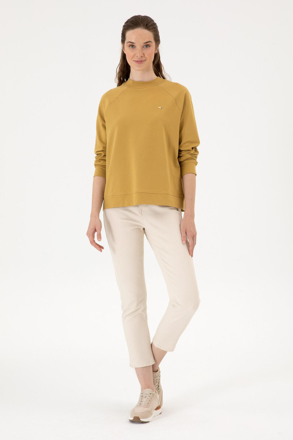 Kad_n Camel Regular Bisiklet Yaka Basic Sweatsh_rt