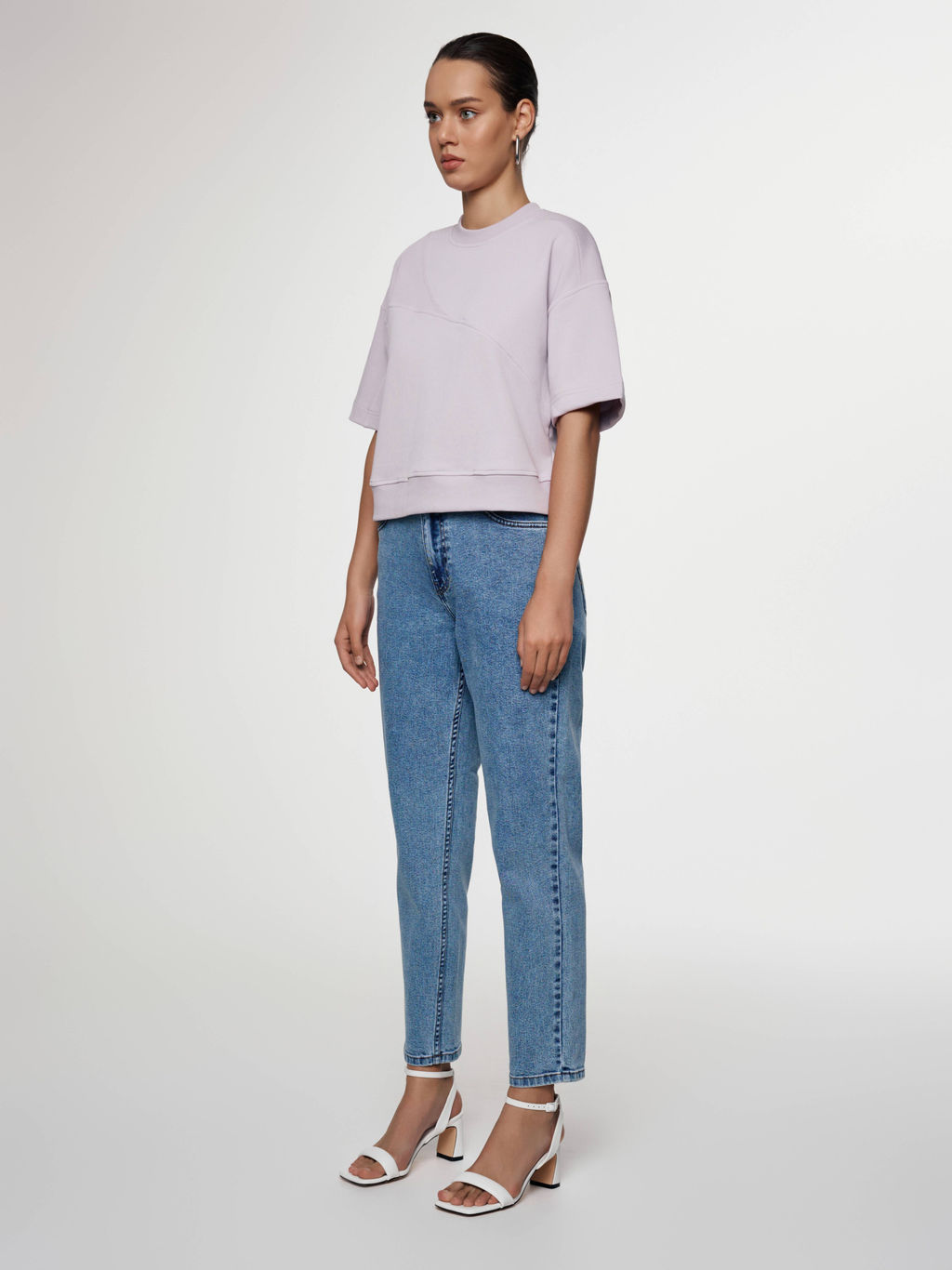 CONTE Комбинированная футболка из футера c вставками в рубчик LD 2573 lavender