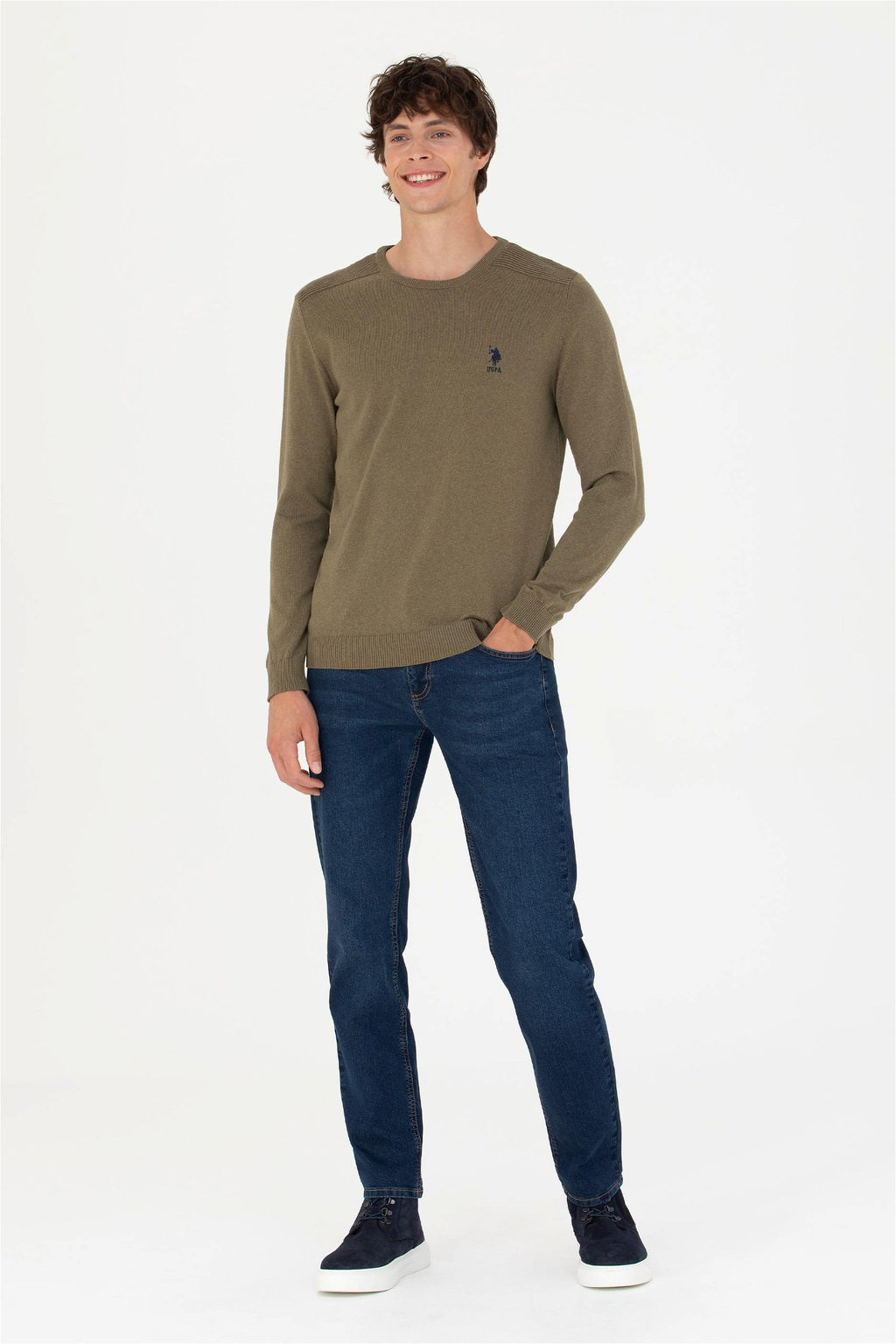 U. S. Polo Assn Мужской базовый свитер хаки меланжевого цвета - U.s. polo assn фото 4