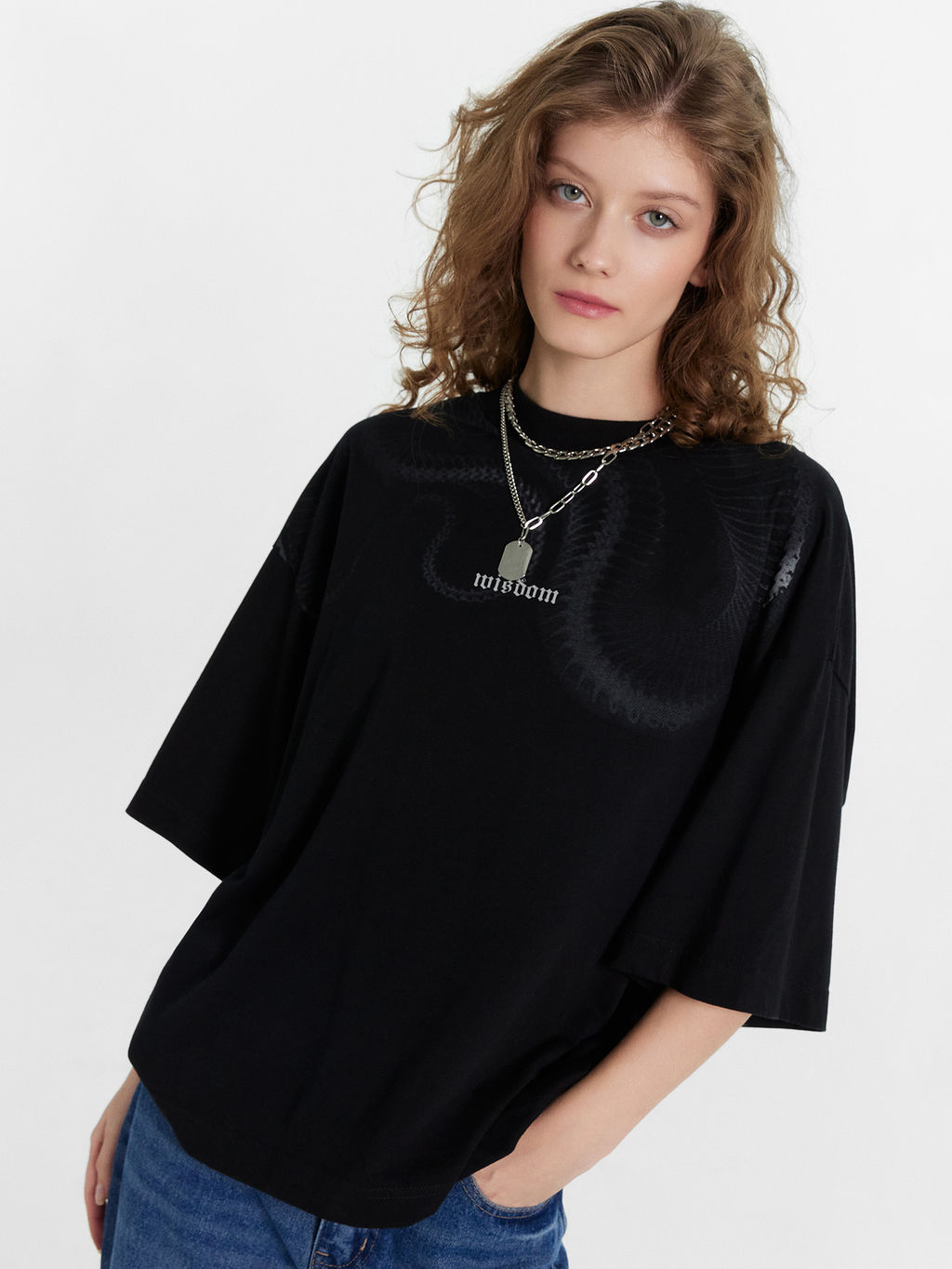 Футболка женская оверсайз черная с принтом черный +печать 112874