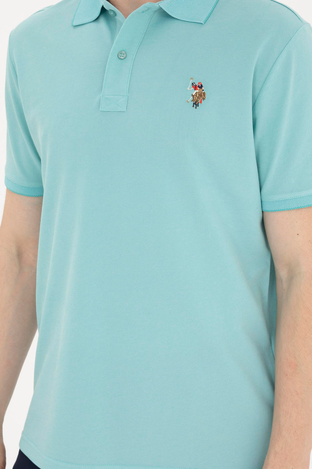 Мужская мятная базовая футболка с воротником-поло - U.s. polo assn фото 6