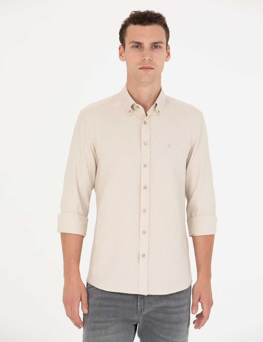 Bej Slim Fit Uzun Kollu G_mlek