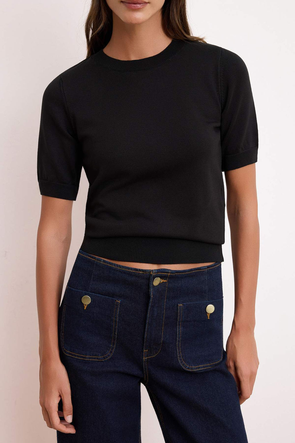 Siyah More Sustainable Bisiklet Yaka Regular Bluz TWOSS26BZ00506