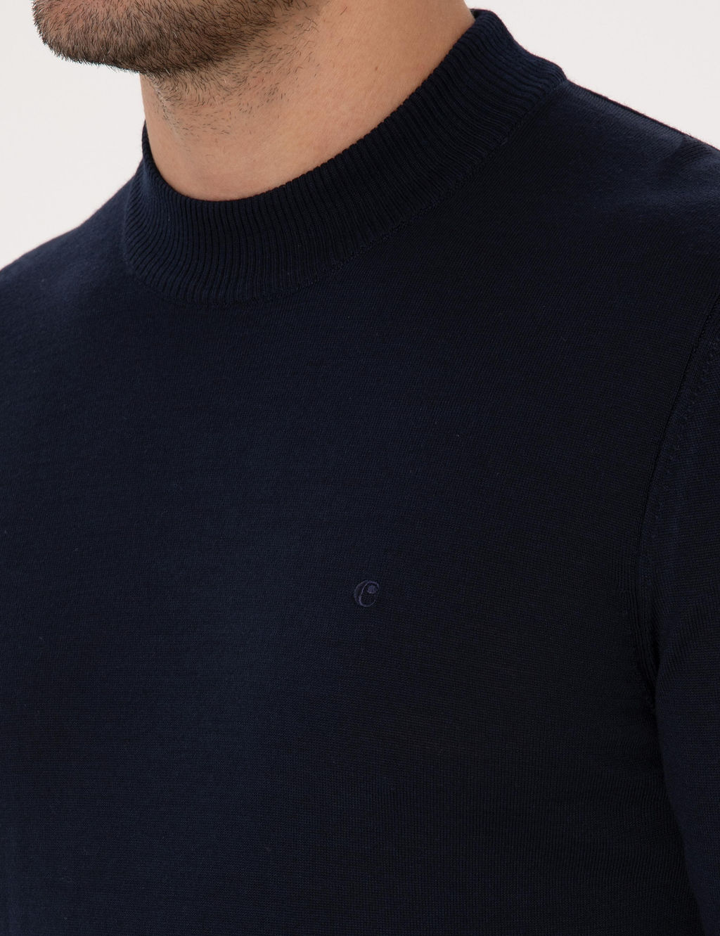 Lacivert Slim Fit Y_n Kar___ml_ _eyrek Bal_k__ Yaka Basic Triko Kazak - Cacharel фото 7