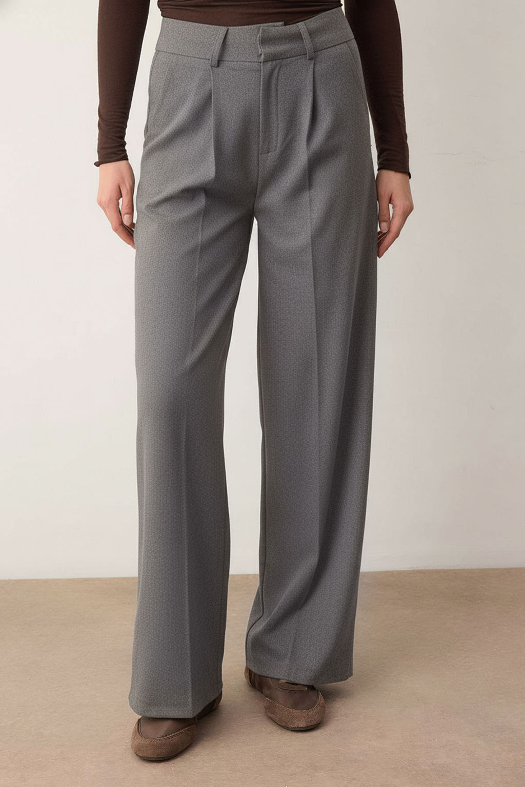 Gri Kemersiz Wideleg Genis Paca Dokuma Pantolon TWOAW26PL00160