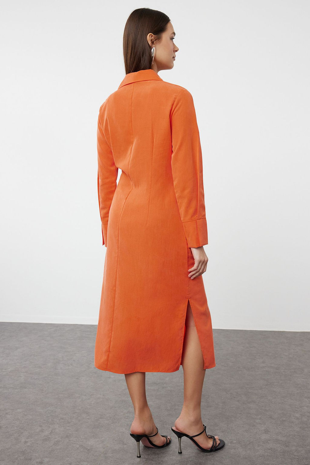 Kiremit Baglama Detayl? Midi Dokuma Gomlek Elbise TWOSS24EL01110 - Trendyolmilla фото 5