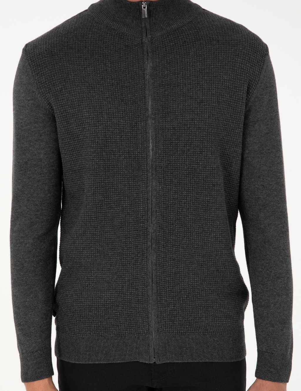 Gri Melanj Slim Fit Fermuarl_ Triko H_rka