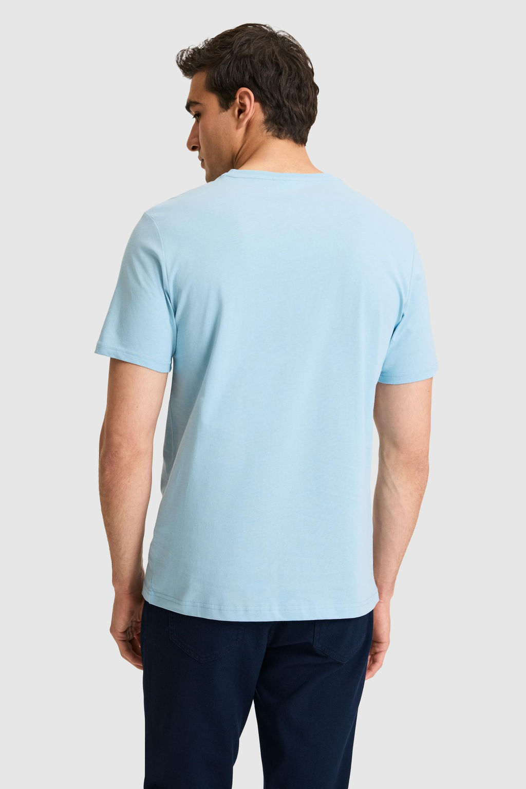 Erkek Regular Fit V Yaka Mavi Basic Ti__rt