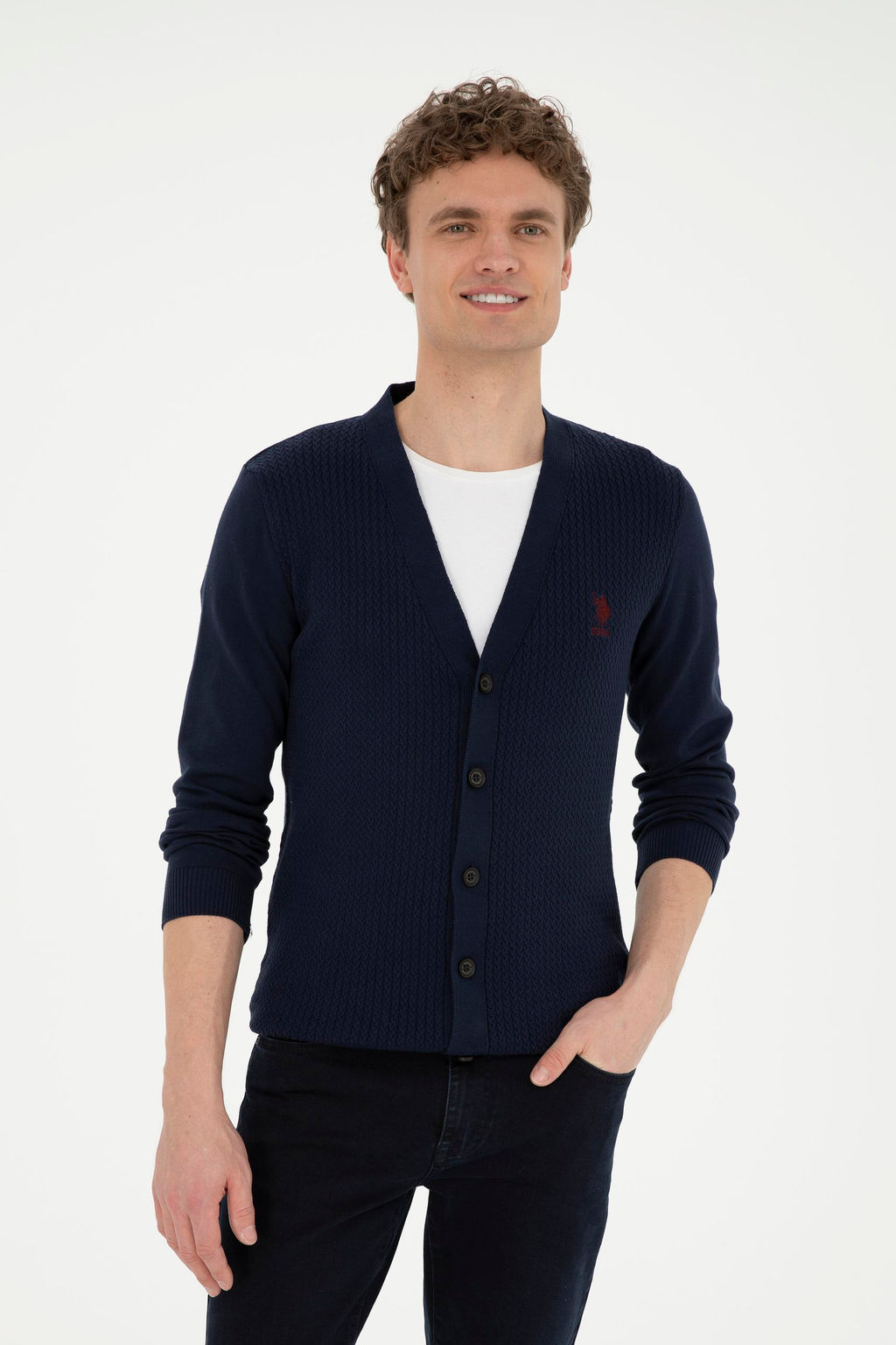 Мужской кардиган U.S. Polo Assn темно-синий хлопок  фото 8