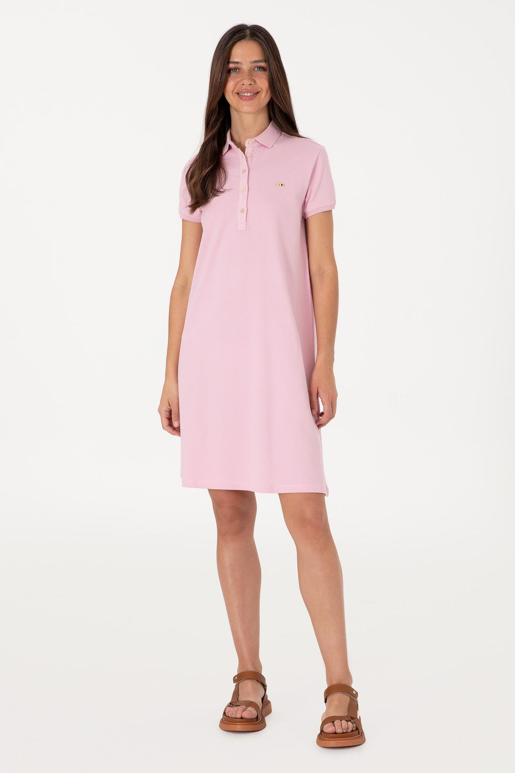 Kad_n A__k Pembe Polo Yaka Mini Boy _rme Elbise Sepette S_rpriz _ndirim